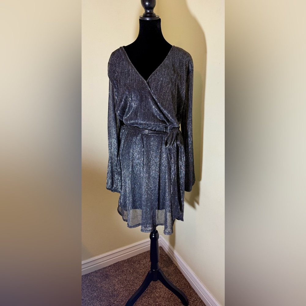 Maurices Shimmering Silver Long Sleeve Dress